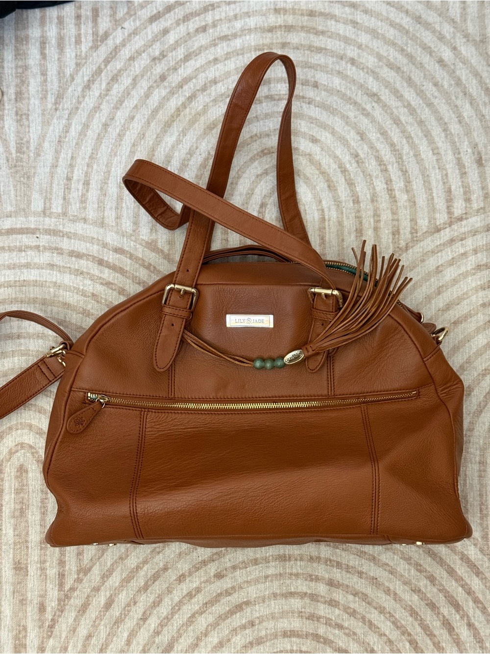 Lily Jade Cognac Leather Baby Bag Tote with Tassel